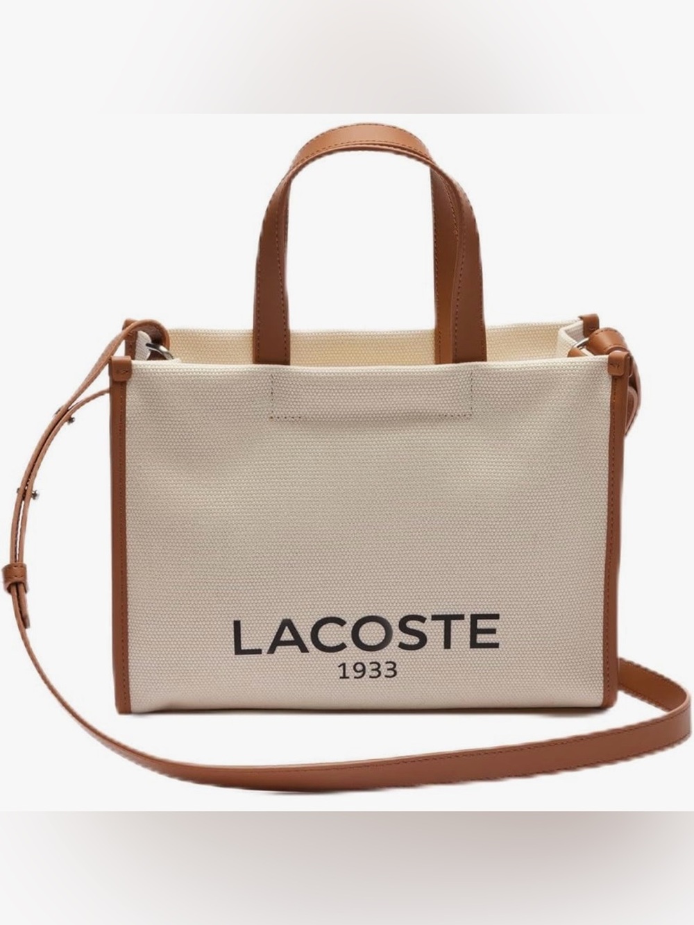 Lacoste Cream Canvas Tote with Brown Leather Handles